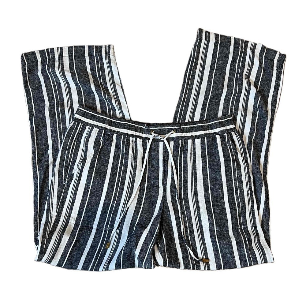 Ellen Tracy Black & White Medium Striped Wide Leg Palazzo Casual Drawstring Pant